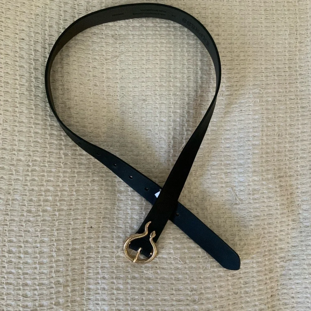 Express Black Leather Skinny Belt Gold Snake Buckle Women’s XS